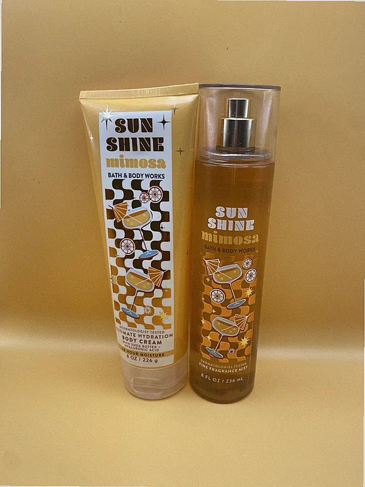 Bath & Body Works Sunshine Mimosa Body Mist 8oz & Cream Set Citrus Scent